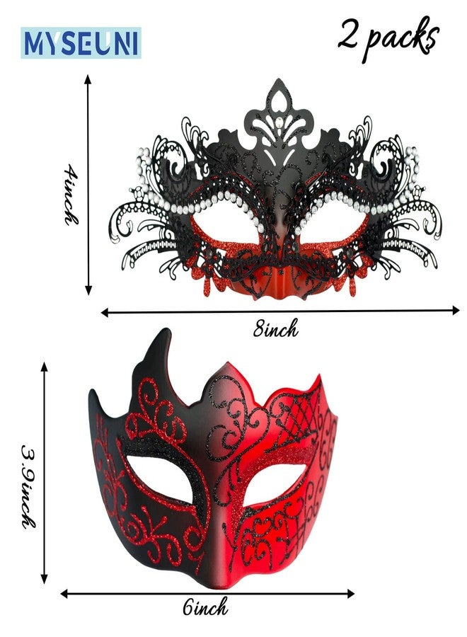MYSEUNI Masquerade Mask for Couple Red - Shiny Rhinestone Venetian Mask & Mens Venetian Half Face Mask for Christmas Mardi Gras Party Halloween Costume Cosplay Prom Masked Ball - Image 4